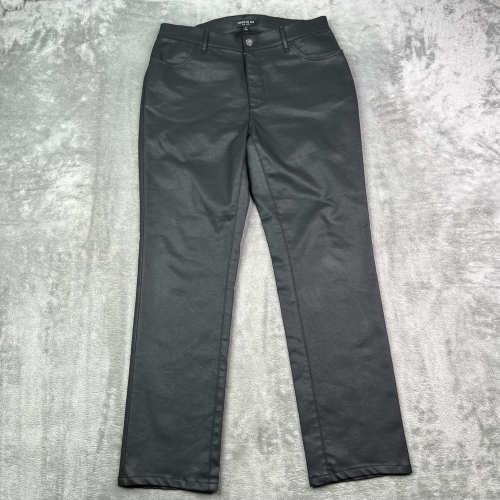Lafayette 148 Thompson Coated Jeans Womens 6 Black Stretch Straight Leg Pants